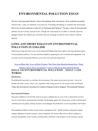 What illnesses are caused by pollution? Environmental Pollution Essay Air Pollution Pollution
