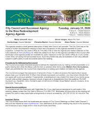 City Council and Successor Agency to the Brea Redevelopment Agency Agenda  Tuesday, January 21, 2020