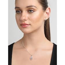 Buy CLARA Silver Rhodium Plated Swiss Zirconia Orla Pendant Earring Chain  For Women & Girls (Set of 3) Online