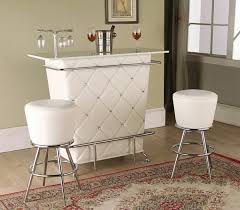 Acme 70940 Tashara White Tufted Vinyl Front Bar Table With Acrylic Crystal Buttons And Chrome Accents And Legs White Bar Table Bar Table Sets Bar Furniture