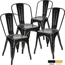 Amazon Com Devoko Metal Indoor Outdoor Chairs Distressed Tolix Metal Chair Black And Antique Gold S Side Chairs Dining Black Metal Chairs Patio Dining Chairs