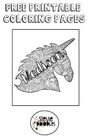 Names for girls coloring book. Madison Unicorn Zentangle Free Coloring Page Stevie Doodles Free Printable Coloring Pages