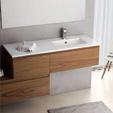 Vasque ceramique salle de bain. Cuenca Meuble Salle De Bain Bois Noyer 121 Cm Vasque A Droite En Ceramique