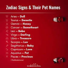 Maternal, affectionate, gentle, family lover, romantic, humorous, tolerant. Zodiac Signs And Their Pet Names