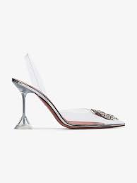 Amina Muaddi Transparent And Silver Tone Begum 95 Pvc Slingback Pumps Browns