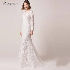 This modest wedding gown is another uniquely designed long sleeve gown. Vintage Modest Wedding Dress Mermaid With Long Sleeves Lace Bridal Gowns V Backless Boho Wedding Dress Vestido Fiesta Vestido Br Wedding Dresses Aliexpress