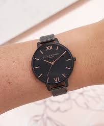 Black And Rose Gold Watch Womens Olivia Burton London After Dark Ip Black Mesh Watch Ob15bd83 Big Dial Round In Black Other View Rose Gold Watches Women Gold Watches Women Mesh Bracelet