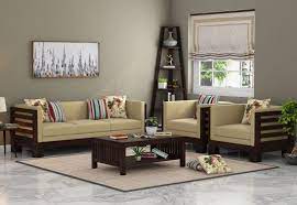 Hizen Wooden Sofa Set Walnut Finish In 2020 Wooden Sofa Set Designs Wooden Sofa Set Sofa Set Designs