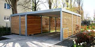 Doppel Carport Mit Gerateraum Metall Stahl Anthrazit Holz Stahlzart Carport Metall Stahlcarport Doppelcarport