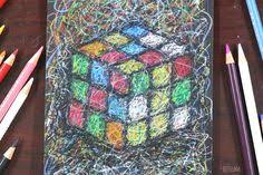 Original Rubik S Cube Rubik S Pencil Color Drawing Rubik S Cube Artwork Rubik S Cube Art Rubiks Cube Drawing Rubix Cu Rubiks Cube Rubix Cube Spider Art