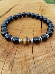 Mens Bracelet Men Black Onyx Tiger Eye Bracelet Gemstones Bracelet Protection Bracelet Gift For Him Mens Beaded Bracelets Bracelets For Men Mens Bracelet
