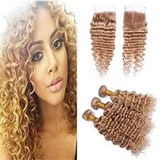 Unfollow human hair blonde weave to stop getting updates on your ebay feed. Amazon Com Zarahair Honey Blonde 3 Bundles With Closure Deep Wave Curly Brazilian Human Hair Weaves With 4x4 Lace Closure 4pcs Lot Color 27 Strawberry Blonde Hair Extensions 20 With 22 24 26 Beauty