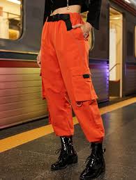 Black And Orange Cargo Pants Reflective Piping Seatbelt Buckle Cargo Jogger Pants Black Pumpkin Orange Affiliate Buckle Cargo Seatbelt Reflecti Fashion Pants Jogger Pants Pants