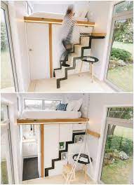 The Millennial Tiny House Features An Ingenious Retractable Staircase Living In A Shoebox Tiny House Loft Tiny House Stairs Tiny House Bedroom