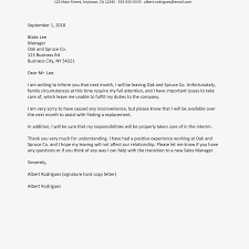 The standard notice period for most companies is one month or four weeks, depending on the company policy. Resignation Letter For Family Reasons