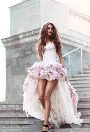 Beach Wedding Dresses Short Front And Long Back A Line With 3d Handmade Flowers All Around Wedding Dresses Corset Short Wedding Dress Short Wedding Dress Beach