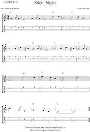 The d hangs underneath the stave, and the c is on a line drawn underneath it. Silent Night Ukulele Sheet Music Free Printable Ukulele Fingerpicking Songs Ukulele Tabs Songs Ukulele Songs Beginner
