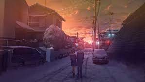 1440 x 2189 jpeg 512 кб. Anime Landscape Scenic Snow Couple School Uniform Sunset Street Anime 1080p Wallpaper Hdwall Kimi No Na Wa Wallpaper Kimi No Na Wa Character Wallpaper