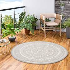 Prime shaggy hochflor teppich rauten design creme / grau modern. In Und Outdoor Teppich Flachgewebe Carpetto Grau Rund Ebay