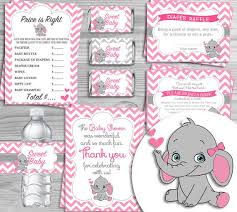 Baby Shower Kit Pink Elephant Theme Baby Shower Invitation Shower Game Book Inse Elephant Baby Shower Theme Elephant Baby Shower Favors Elephant Baby Showers