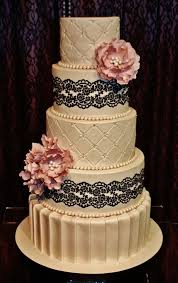 Ivory Wedding Cake With Black Lace Cake Lace Ivory Wedding Cake Beautiful Wedding Cakes