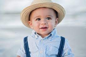 One Year Old Baby Boy With Straw Fedora Hat Stock Photo By C Katrinaelena 115899030