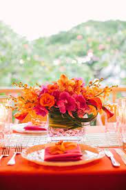 Flowers Decor Real Weddings Wedding Style Orange Destination Weddings Centerpieces Summer Weddin Tropical Wedding Wedding Table Settings Orange Wedding