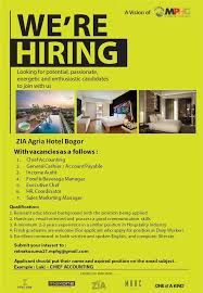 Silakan lamar lowongan pekerjaan hotel ibis dan yang serupa serta cocok dengan minat anda berikut ini. Lowongan Kerja Hotel Zia Agria Hotel Bogor 7 Posisi Lowongan Kerja Hotel
