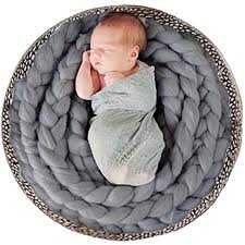 Newborn props ideas can highlight the concept of the stork sack props can hold lightweight babies without engulfing them. Amazon Com Miss Callory Newborn Photography Props Blanket Basket Braid Wool Wrap Newborn Baby Photography Props Grey Large Kitchen Dining