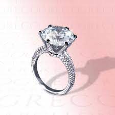 Stunning Gia Round Brilliant Diamond With Pave Diamonds Ring In White Gold 18k Pave Diamond Ring Silver Diamonds Wedding Rings