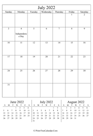 July 2022 Calendar Templates