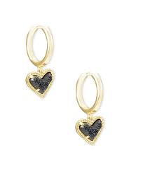 14k gold plated over brass. Ari Heart Gold Huggie Earrings In Black Drusy Kendra Scott