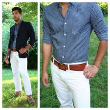 While many dress shirts can be worn tucked or untucked, note that shirts with curved, uneven seams with obvious shirt tails are designed to be tucked into your pants. Casual Summer Style Calls For White Denim Jeans Unbuttoned Shirt And Navy Blazer Menswear Fashion White Jeans Men Summer Style Casual Menswear