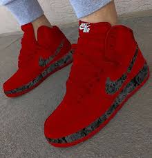 Nike Air Force 1 High Top Red Custom Design In 2020 Nike Red Sneakers Red Nike Shoes Nike Air Shoes