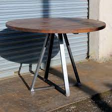 Reclaimed Industrial Round Dining Table Trapeze Frame Metal Table Legs Bar Cafe R Round Dining Table Industrial Modern Dining Table Round Dining Table Modern