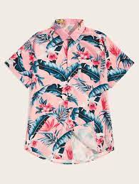 Men Tropical Floral Print Hawaiian Shirt Shein Hawaiian Shirt Outfit Hawaiian Print Shirts Hawaiian Outfit