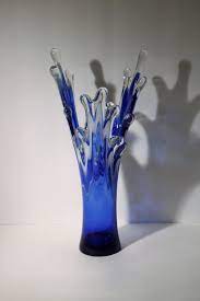 Venetian Style Cobalt Blue White And Clear Water Splash Hand Blown Art Glass Vase By Oldtownfinds On Etsy Art Glass Vase Blow Art Vase