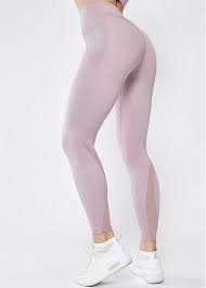 Light Purple Mesh Panel High Waist Elastic Yoga Leggings With Pockets Rotita Com Usd 19 99 In 2020 Rose Leggings Active Wear Leggings Yoga Leggings