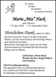 Traueranzeigen von Maria Hack
