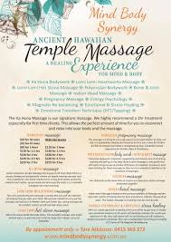 They may also provide safe, effective and affordable relief of chronic conditions that are often poorly controlled by conventional medicine alone. Our New Flyer And Price List Picture Of Mind Body Synergy Ancient Hawaiian Temple Massage Stanthorpe Tripadvisor