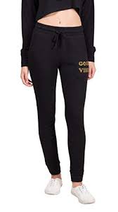 Brooklyn Cloth Womens Hacci Jogger Pants Active Basic Sweatpants Good Vibes Black Small