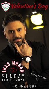 The most beautiful and wonderful Valentine's Day party❤ this Sunday 14th of  Feb. is greeted by the big star IHAB MURAD @Orthodox Club Amman For Reserve  0797300407