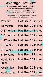 Hat Size Chart Crochet Hat Size Chart Crochet Hook Sizes Chart