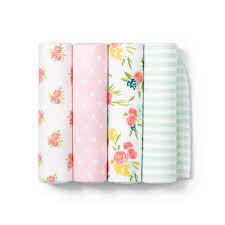 Watercolor style flowers decorate the soft 100 percent cotton fitted crib sheet for beautiful pops of color to go with your nursery decor. Flannel Baby Blankets Floral Fields 4pk Cloud Island Target