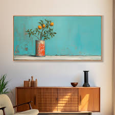 Orange Tree In Soda Can Wall Decor, Orange Wall Art, Plant Art, Teal Art,  Panoramic Wall Decor, Canvas Print, Wall Art, Framed Canvas Art