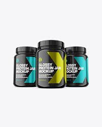 Three Glossy Protein Jars Mockup In Jar Mockups On Yellow Images Object Mockups