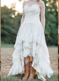 H1250 Strapless Bohemian High Low Wedding Dress With Tiered Skirt Wedding Dresses High Low Wedding Dresses Cinderella A Line Wedding Dress