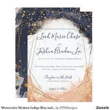 Watercolor Modern Indigo Blue And Rose Faux Gold Invitation Zazzle Com In 2021 Wedding Cards Etsy Wedding Invitations Wedding Card Design