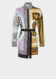 Versace Balletto Cornici Silk Shirt Dress Gaun