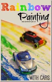 Fun Rainbow Painting With Cars Kids Activity Rainbow Activities Rainbow Crafts Preschool Rainbow Painting